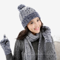 Fabrik-Versorgungsmaterial warme Einfachheit Frauen-Winter strickte warme Beanie Hut und Handschuhe Schal Winter-Satz